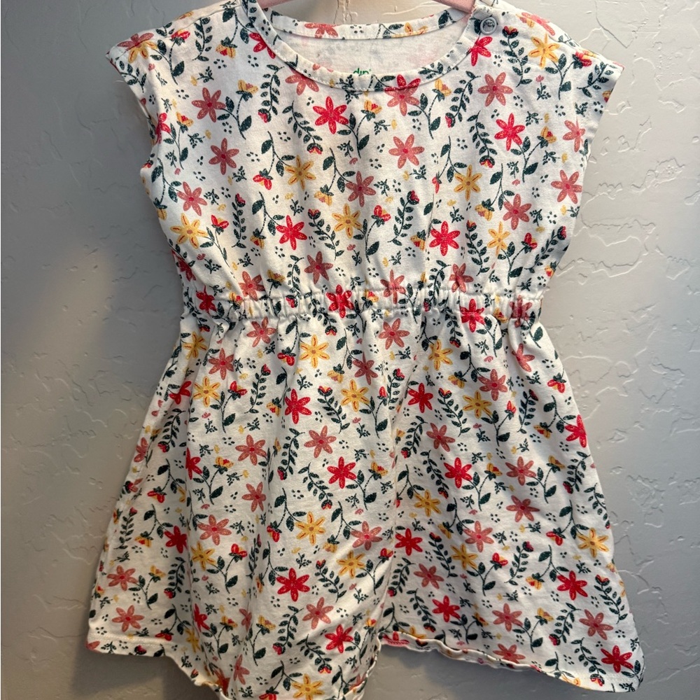 Dip Floral Dress with Red and Yellow Accents